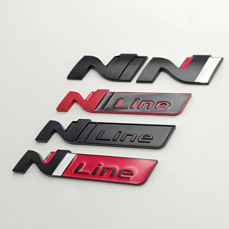 3d Metal Chrome Black Logo N Line Emblem Car Front Grill Badge For I20 I30 Kona Sonata Elantra Tucson N Line Sticker Accessories