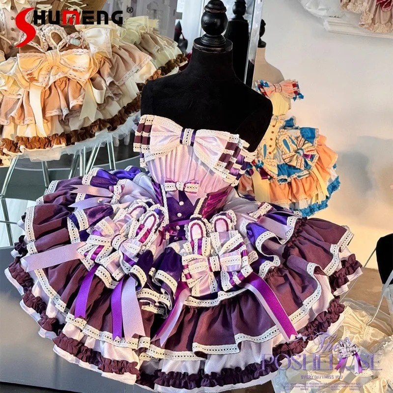 Japanese Lolita Romantic Elegant Kawaii Vestidos Cosplay Princess Sleeveless Bowknot Flower Mesh Fantastic Fairy Dresses Female