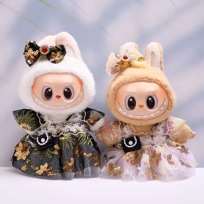 

For 17cm Labubu Clothes Queen Princess Dress Macaron Labubu Doll outfit designer Overalls V1 V2 Dolls Clothing Accessories