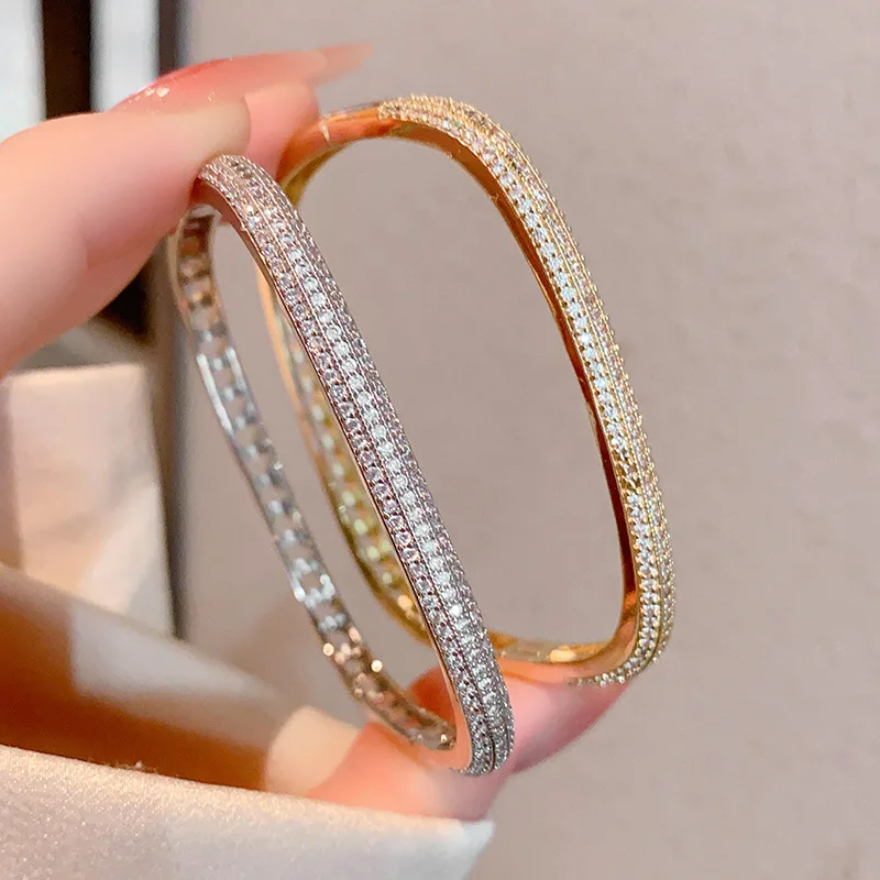New Arrival Nice Charm Luxury Female Personality Fashion Punk 18K Gold Plated Zircon Square Bracelet Bangle Hand Jewelry