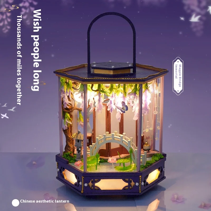 Diy New Wooden Dollhouse Chinese Palace Led Light Doll House Assemble Antique Lamp Box Toys Children Girl Birthday Lantern Gift