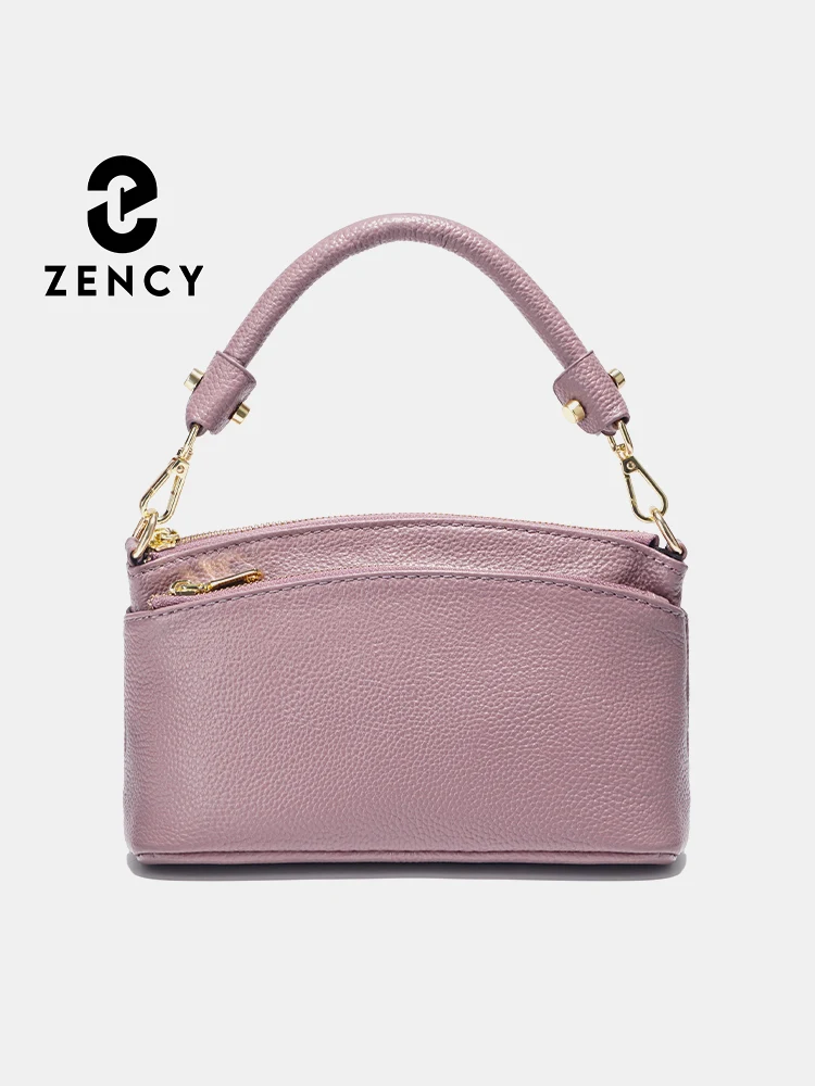 

Zency Taro Pink Women Grey Bag Soft Genuine Leather Zipper Cowhide Leather Shoulder Bag Ladies Crossbody Small Handbag Casual