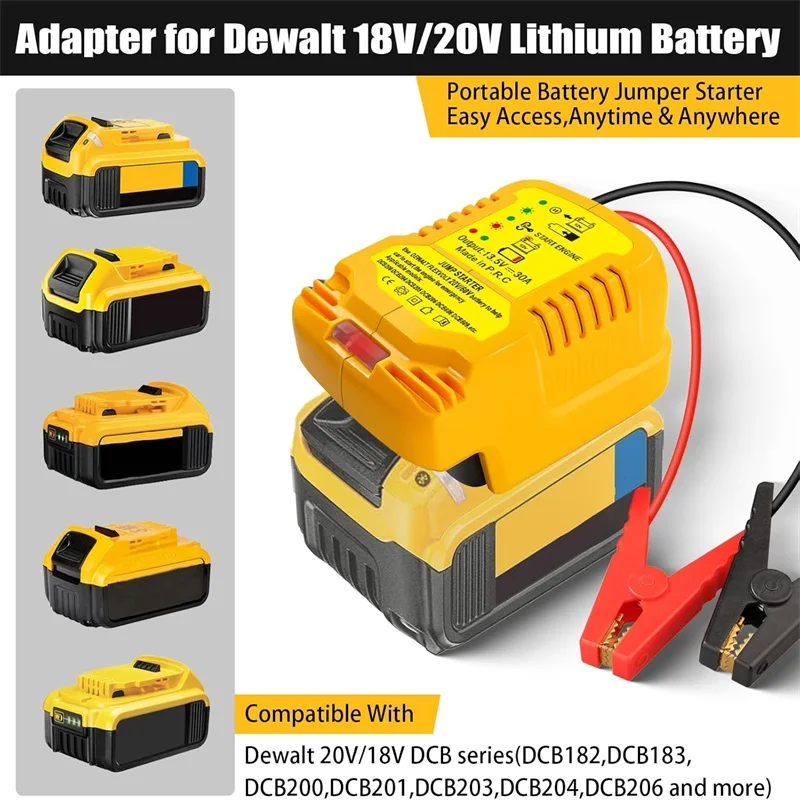 자동차 점프 스타터 어댑터, DeWalt 18V 20V 배터리용, DCB204 DCB206, 11AWG 점프 키트 케이블, 헤비 듀티 자동차 부스터 케이블