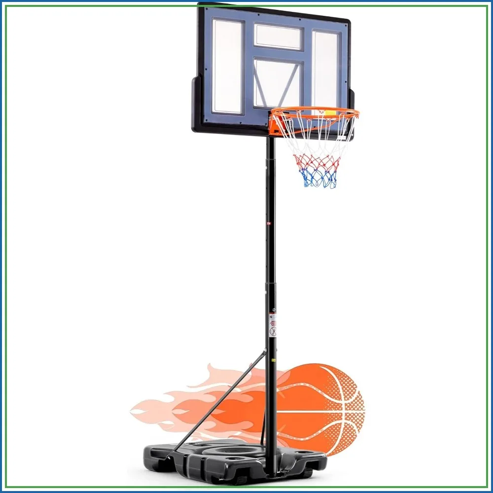 10FT Adjustable Portable Basketball Hoop for Adults, 44" Shatterproof Backboard & Shock Absorbent Rim, Fillable Base with Wheels