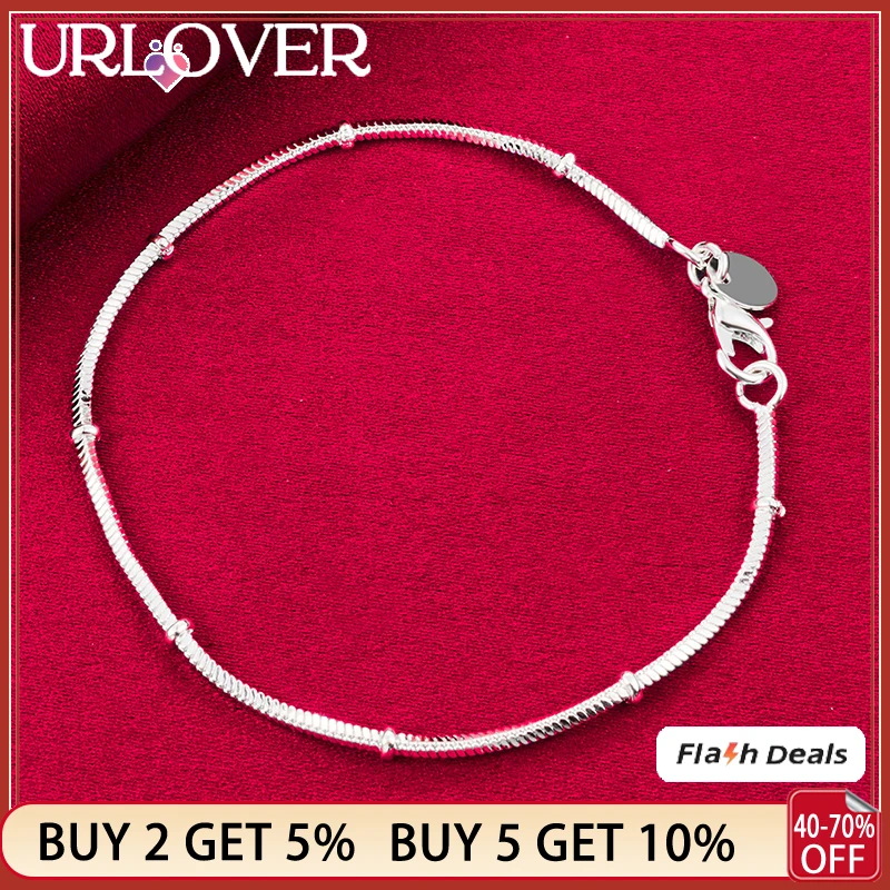 

URLOVER 925 Sterling Silver 24k Gold Bracelet For Woman Bamboo Link Chain Bracelets Lady Party Wedding Birthday Fashion Jewelry