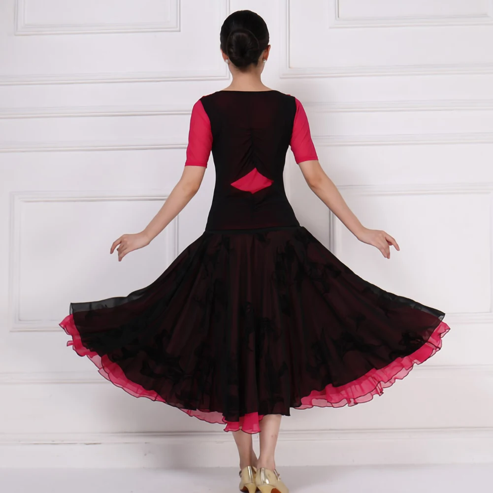 Rose Red Long Dress New Style Stage Costume Practice Clothes Ballroom Dance Suit Skirt Standard Competition Dresses Shirt Waltz