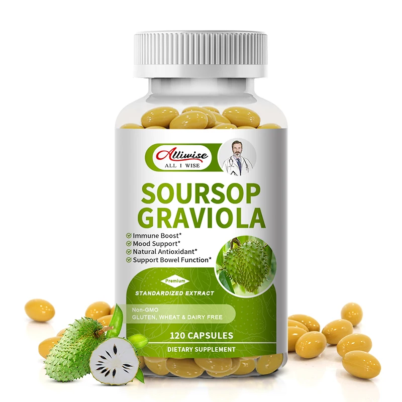 Alliwise Soursop Graviola Capsules for Powerful Antioxidant Promote Digestion & Cellular Health Strengthen Immunity