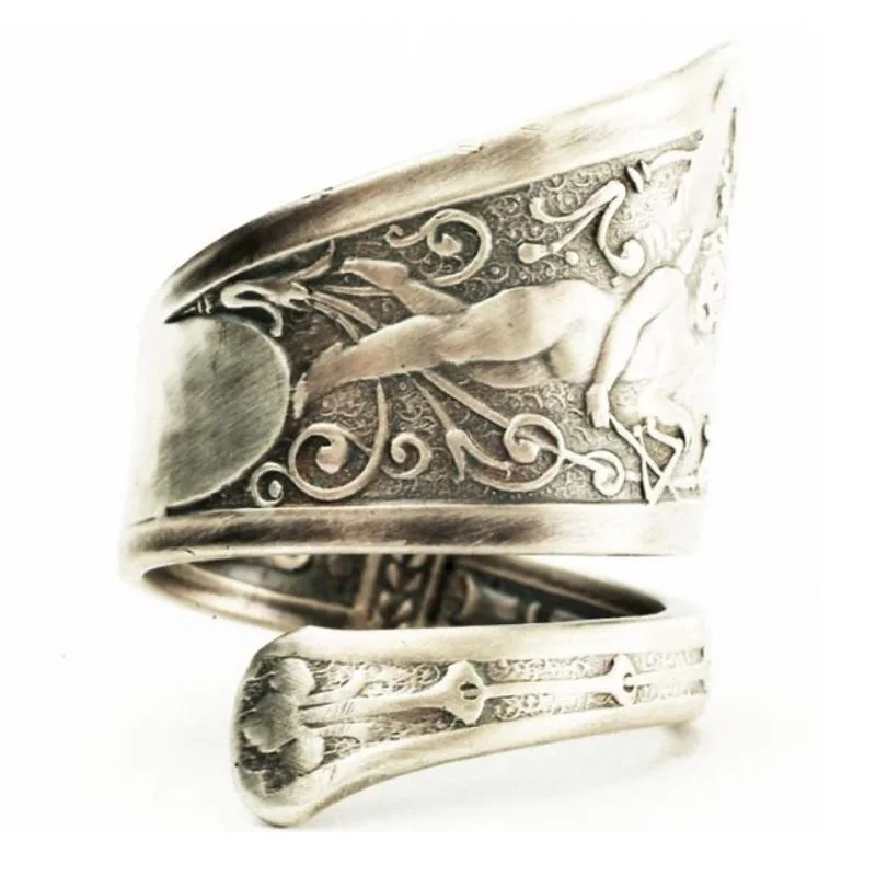 Vintage Angel Cupid Music Symbol Ring Silver Color Rings for Women Retro Band Ring Anniversary Gift Engagement Party Jewelry