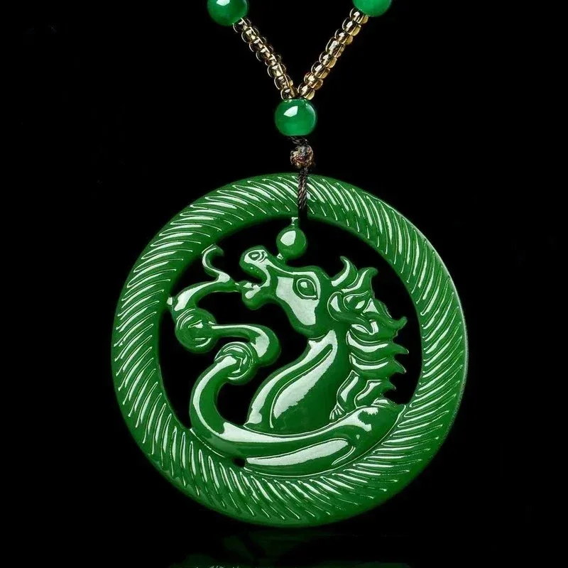 

Chinese Natural Jade Green Hand-carved Horse Pendant Fashion Boutique Jewelry Men and Women Necklace Popular Gifts