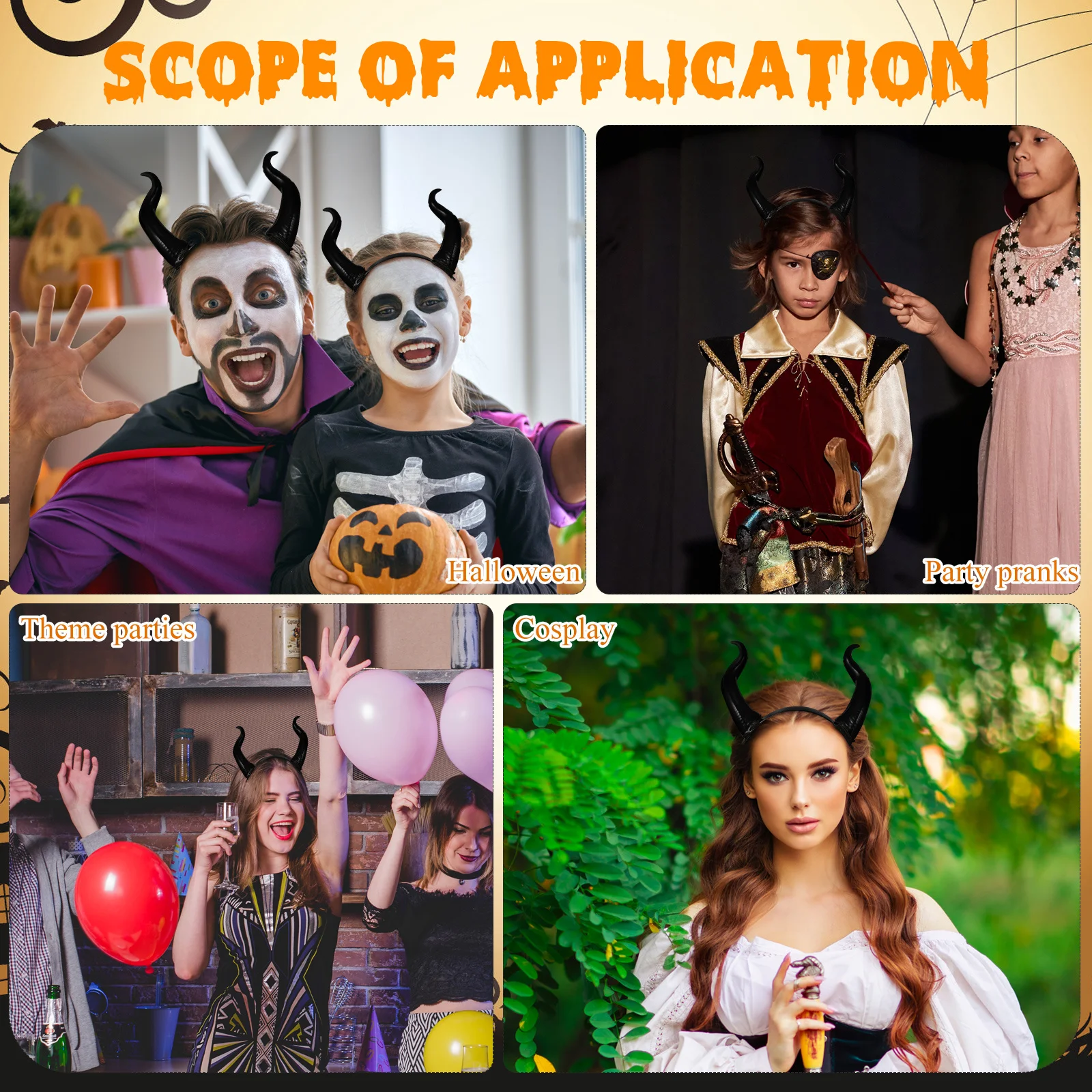 Coiffure gothique en corne de diable pour femmes, couvre-chef de sorcière pour fête d'halloween, accessoire de Cosplay noir, bandeau pour cheveux en corne de bœuf, cadeau de noël