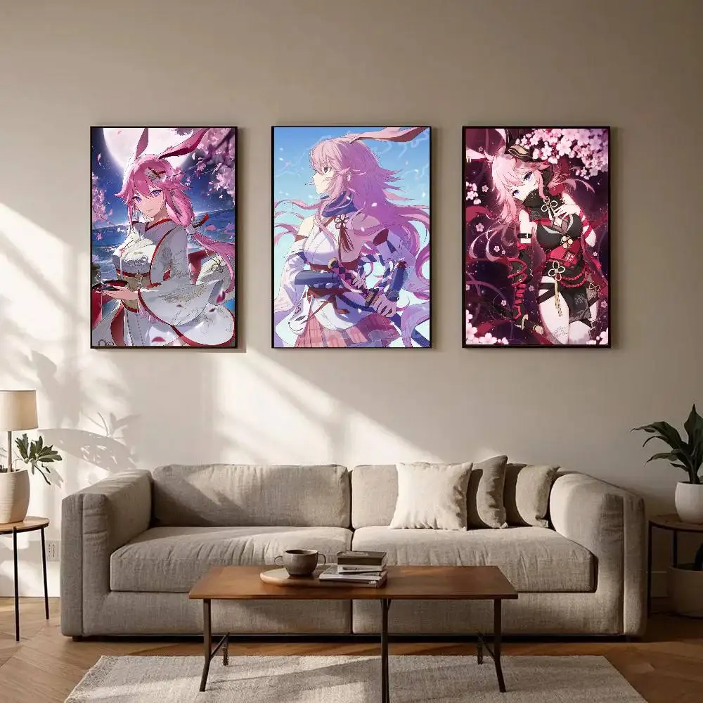 Yae Kasumi Animated Game Honkai Impact 3rd Poster Art Sticky Wall Waterproof Home Living Room Bedroom Bar Aesthetic Decoration