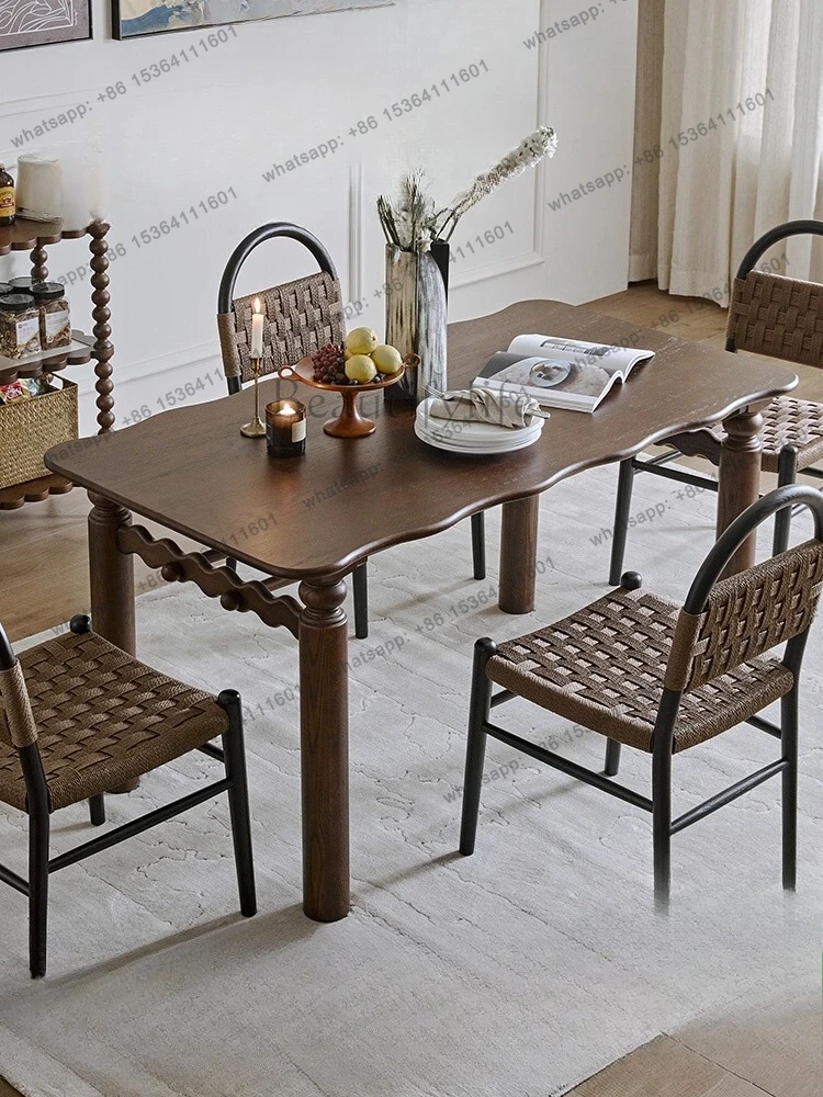 

French retro solid wood dining table household American large board table