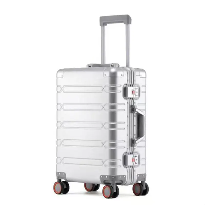 100% Aluminium Magnesiumlegering Koffer Retro Handbagage Zakenreis Trolley Koffer Instappen Koffers Tsa Lock 24 28 Inch