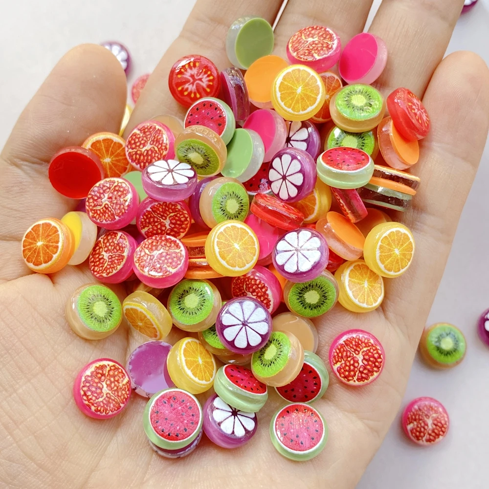 50Pcs Cute Cartoon Mini Watermelon, Orange, Fruit Slices Series Nail Art Resin Designer Charms DIY Craft For Nail 3D Decorations