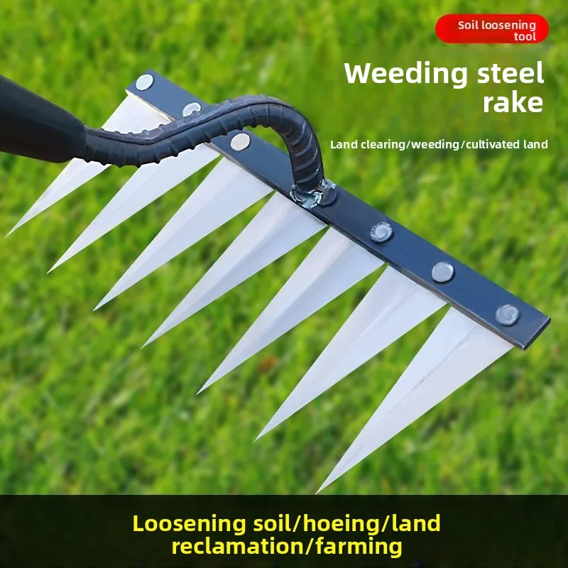 Manganese Steel 6 Tines Weeding Rake Agricultural Raking Grass Turning Soil Loosening Soil Weeding Cultivation
