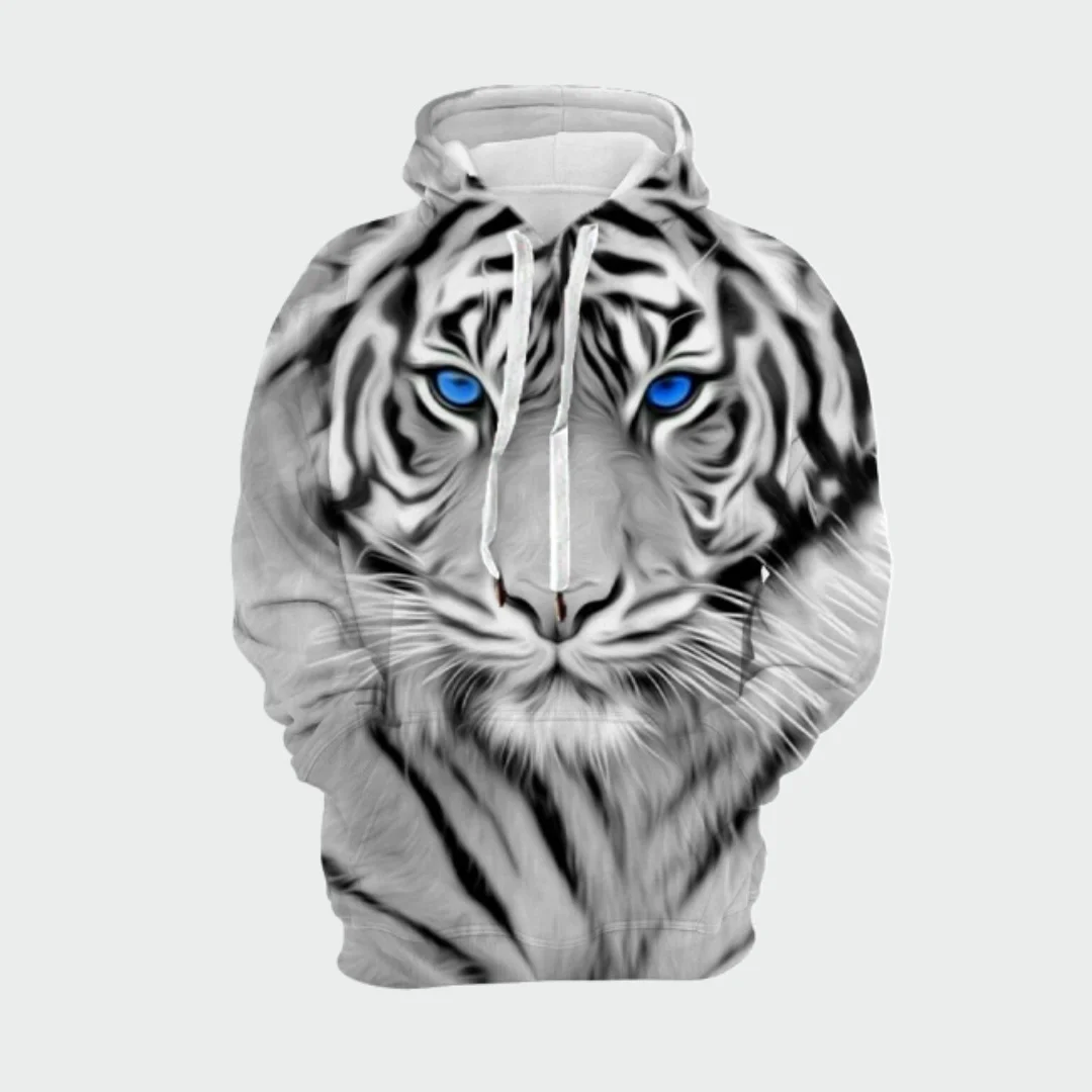 

Men'S White Tiger Novelty Hoodie 3D Realistic Print Pattern Fashion Sweatshirt Autumn Women'S Fashion Casual Oversized Pullover