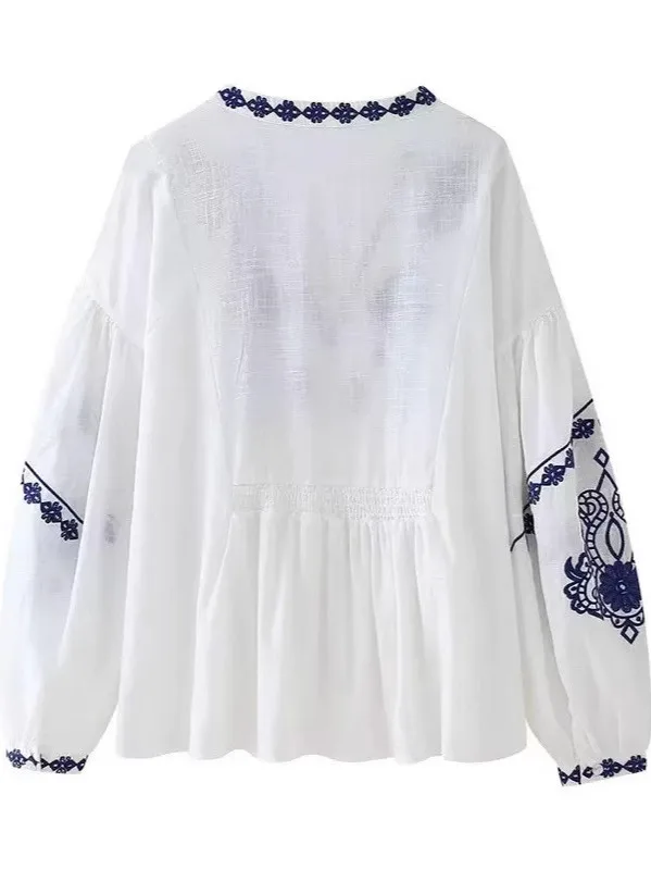 

Женская модная женская одежда с v-образным вырезом и принтом в стиле ретро, свободная посадка из тонкого материала, одежда без железа с цветочным растительным узором