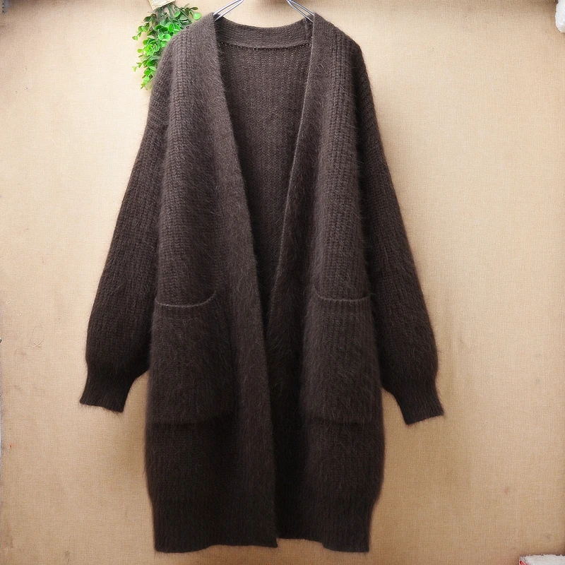 

Female Women Fall Winter Clothing Thick Warm Hairy Mink Cashmere Knitted Long Batwing Sleeves Loose Long Sweater Cardigans Coat