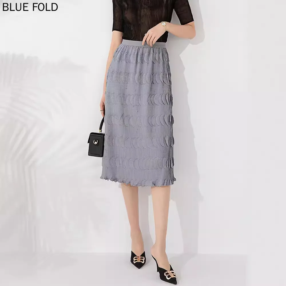 

MIYAKE PLEATS Summer New Style Skirt Women Elegant Solid Color Temperament Leisure Round Petal All-match A-line Handmade Skirt