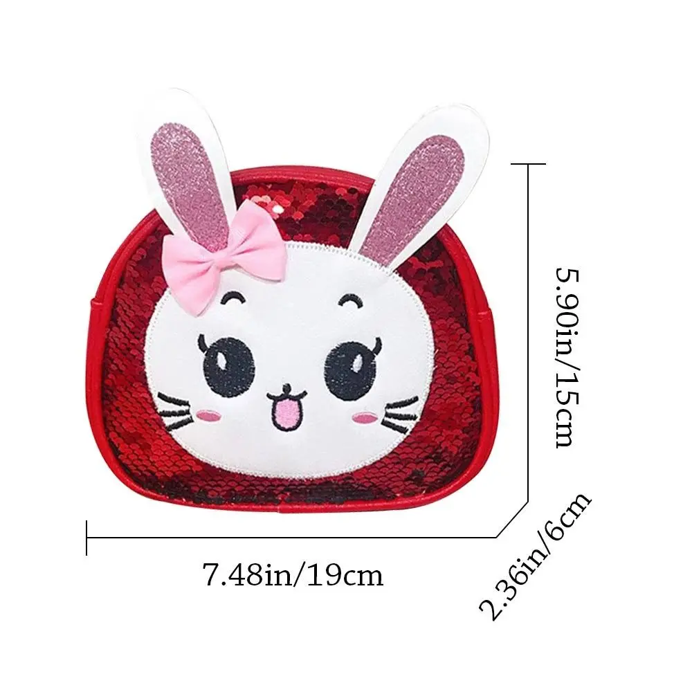 New Cartoon Cute Sequins Bunny Pu Leather Shoulder Bag Sweet Little Princess Shoulder Coin Purse Crossbody Bag