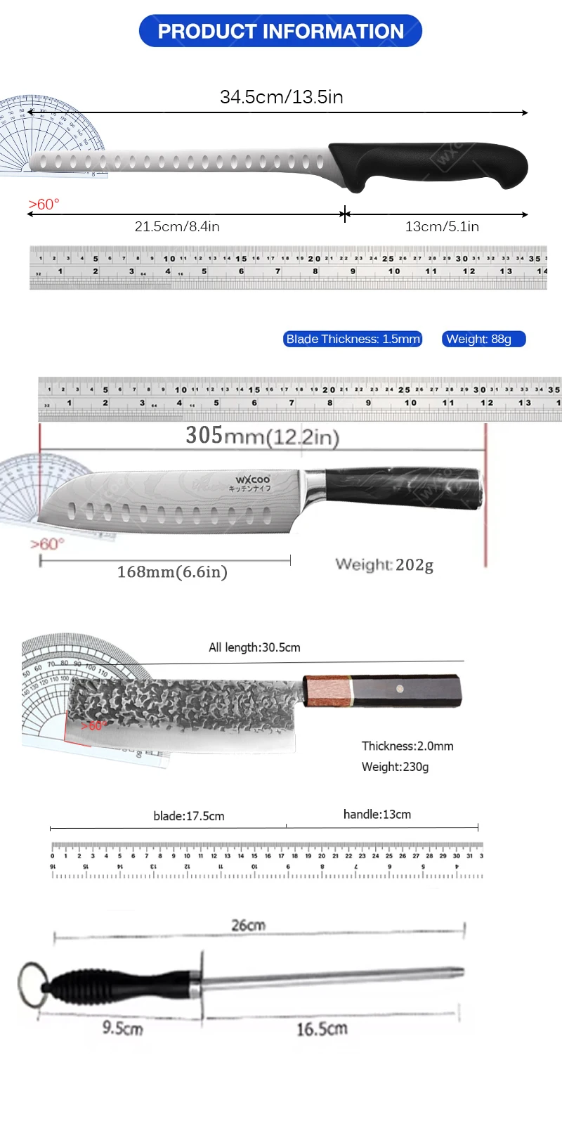 WXCOO Hand Forged Kitchen Knife Multipurpose Knife Household Cutting Meat Fruit Slicing Knife for Cooking Ham Slicing Knife