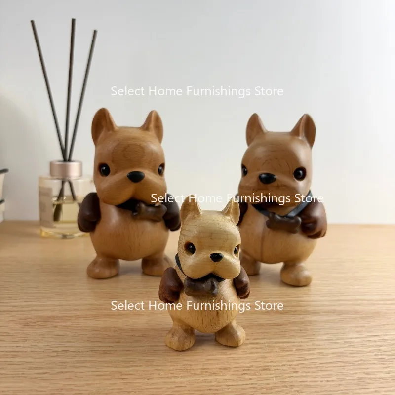 Suitable for Home Ornaments Bully Dog Cute Products Tabletop Ornaments Office Decorations Solid Wood Dog Doll