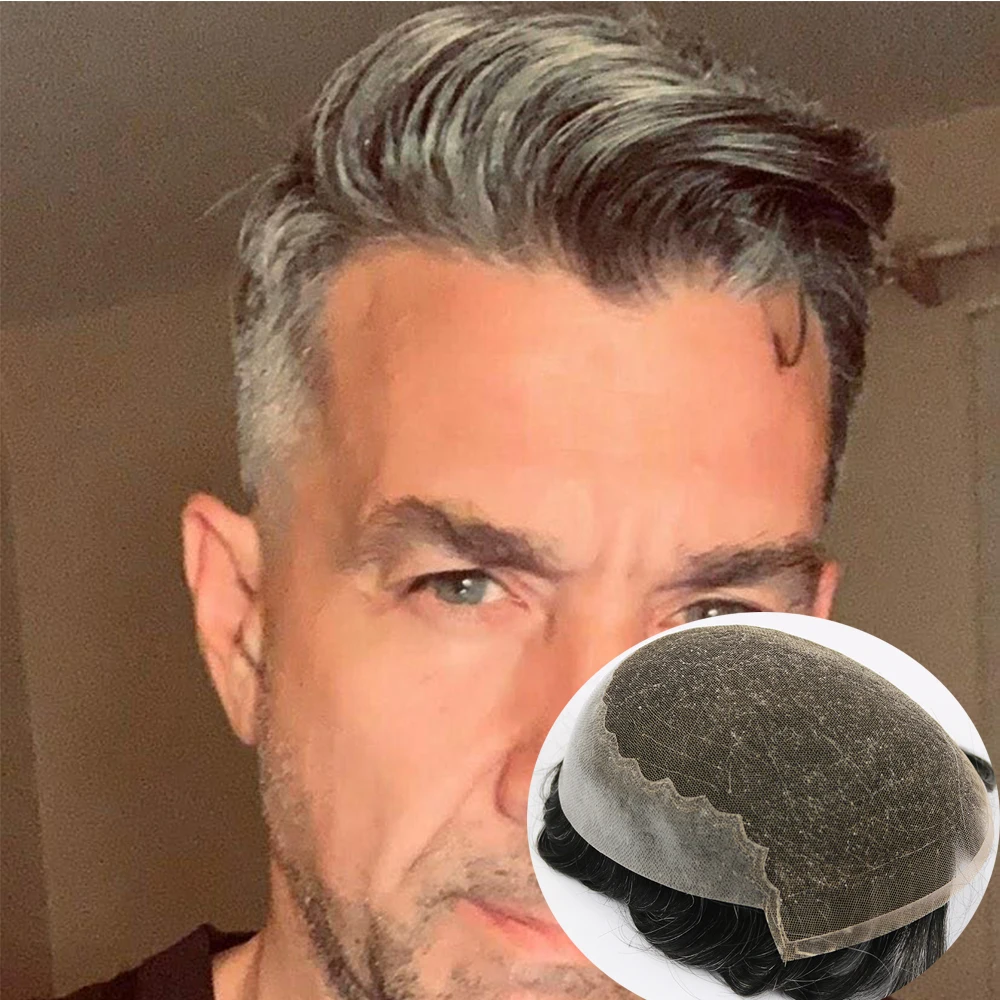 Invisible Bleach Knot Grey Brown Blonde 100% HumanHair Wig Natural Durable Men Toupee Q6 Swiss Lace&ULtra Thin PU Base Hairpiece