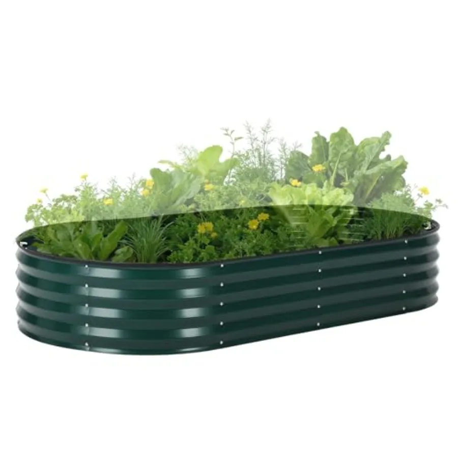 Outdoor galvanized steel raised garden bed kit with cover: corrosion-resistant, black finish, sturdy reinforced structure for v