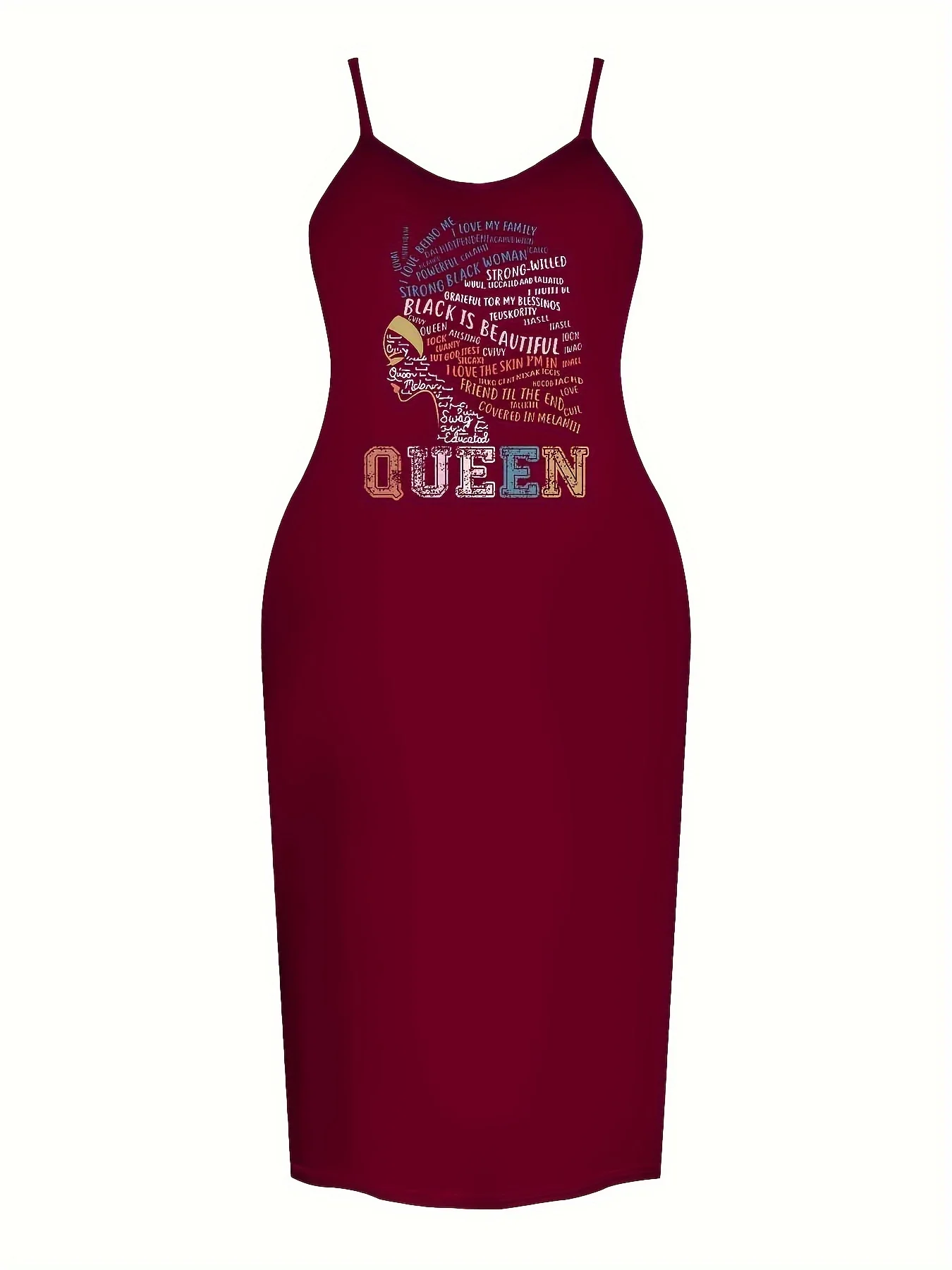 

Women's Plus Size "QUEEN" Graphic Print Spaghetti Strap Maxi Dress