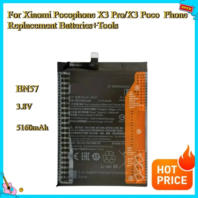 

Новые сменные аккумуляторы BN57 5160 мАч для телефона Xiaomi Pocophone X3 Pro/X3 Poco