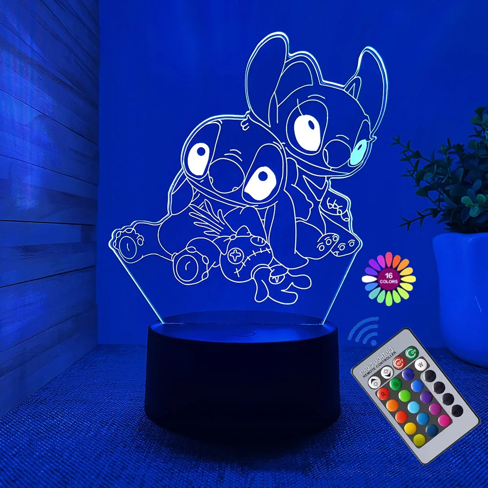 Disney\'s Lilo & Stitch Night Light with Remote Control and Smart Touch Room Decor Lamp Birthday Valentine\'s Day Christmas Gift