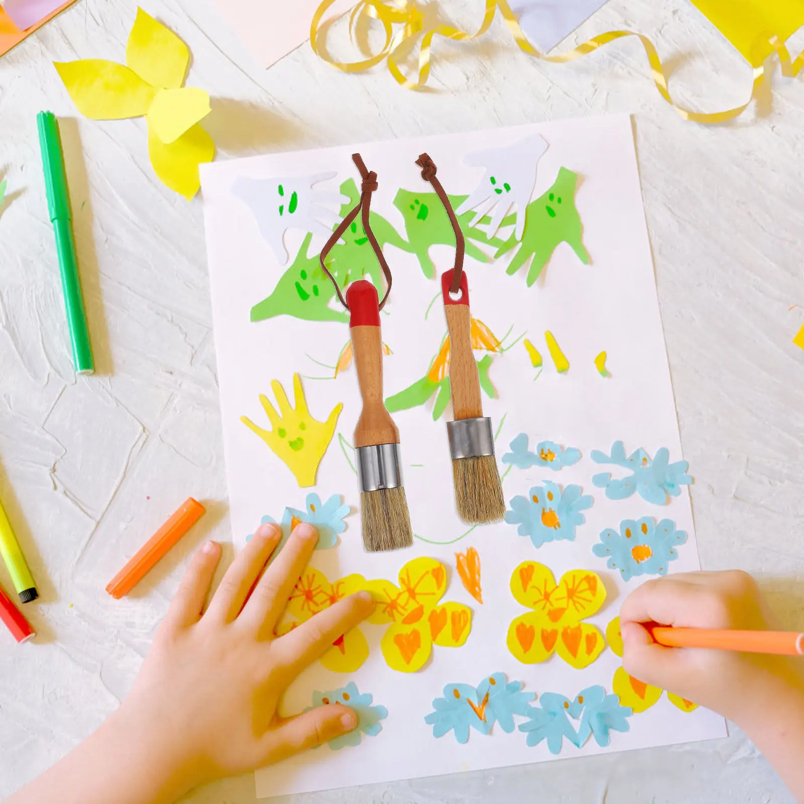 

Набор из 2 круглых кистей для воска с натуральной свиной щетиной и ручкой из березового дерева, для мебели, домашнего декора, художественных работ, меловой росписи