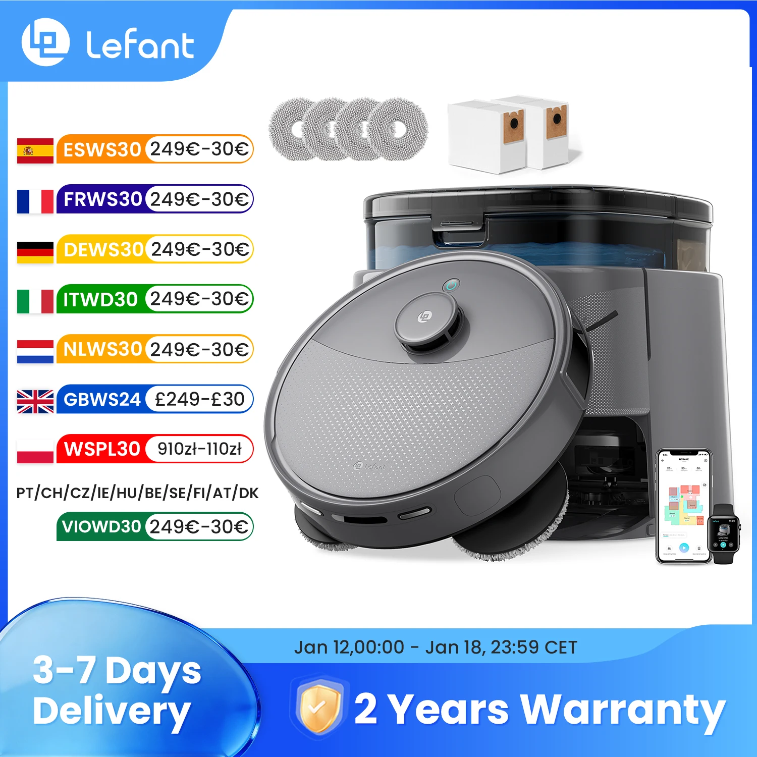 Lefant M3 Max Robot Vacuum Cleaner with Sweeping Function, 20000 Pa, LiDAR Navigation,  Ideal for Pet Hair, Human Hair, and Dust