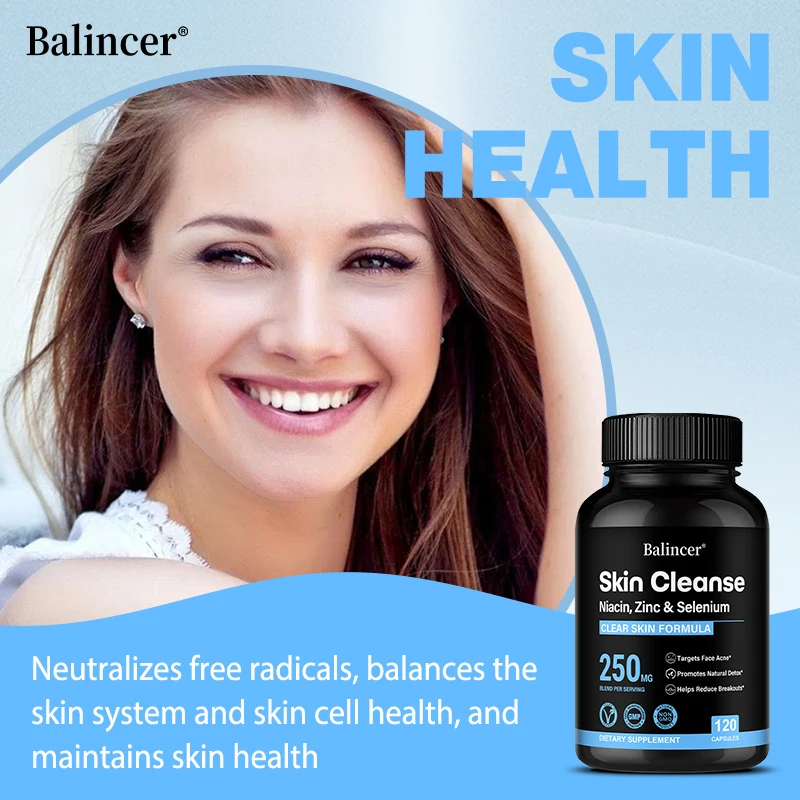 Skin Clearing Supplement - with Niacin, Zinc, Selenium - Fights Facial Acne for Men, Women & Teens
