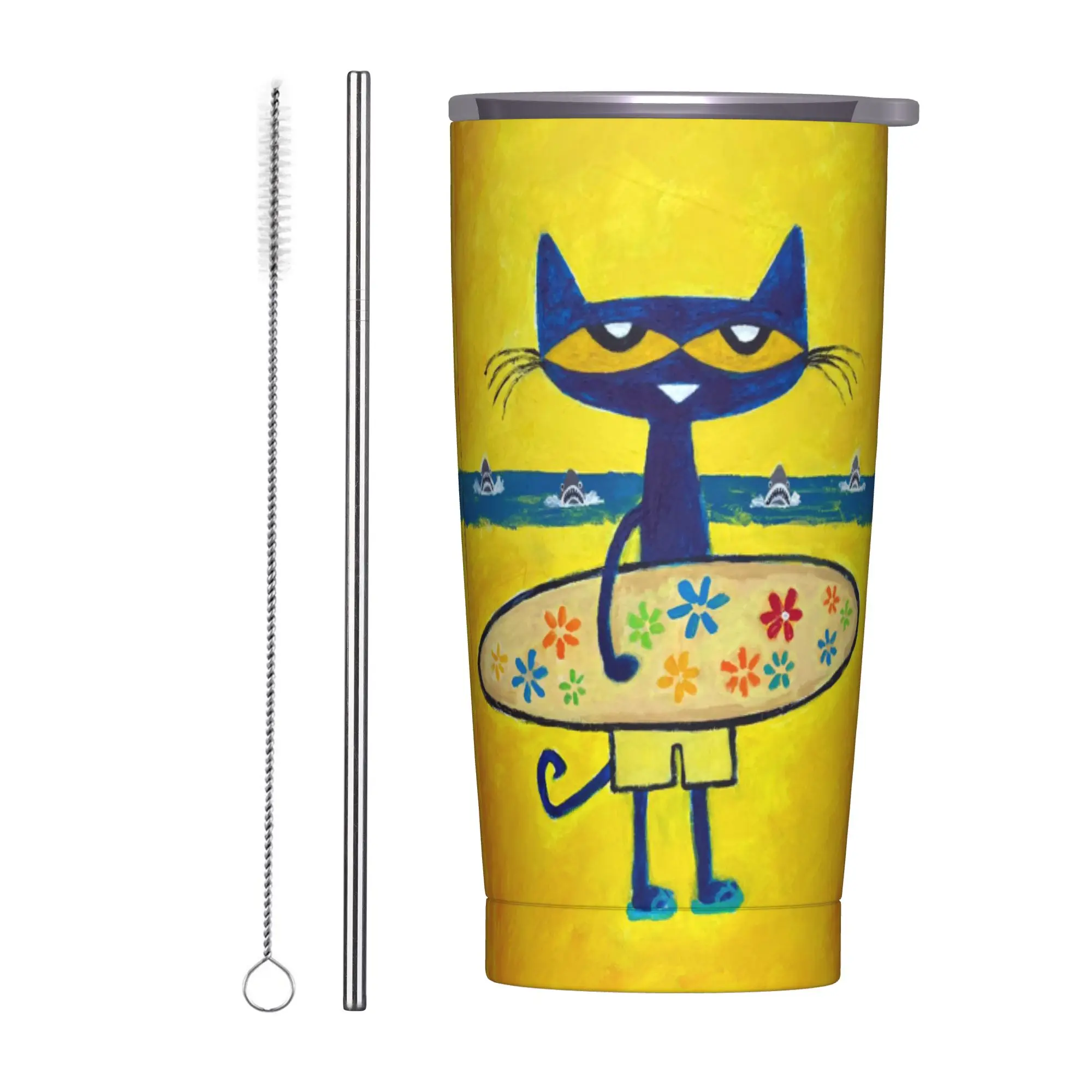 Groovy Cat Pete the Cat  Insulated Tumbler with Lid  Stainless Steel Coffee Mugs Office Home Bottle Cups, 20oz