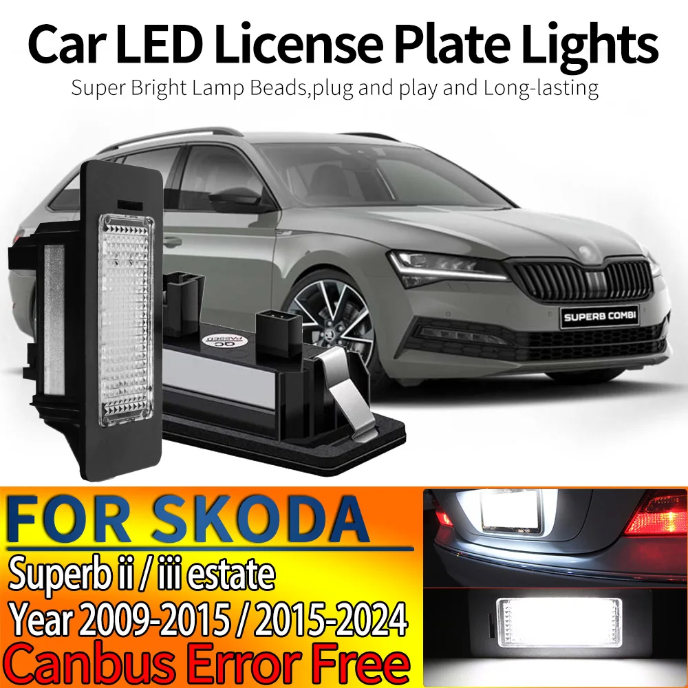 2Pcs Canbus Car LED License Number Plate Lights Assembly For SKODA Superb ii estate, 3t5 2009-2015, iii estate, 3v5 2015-2024