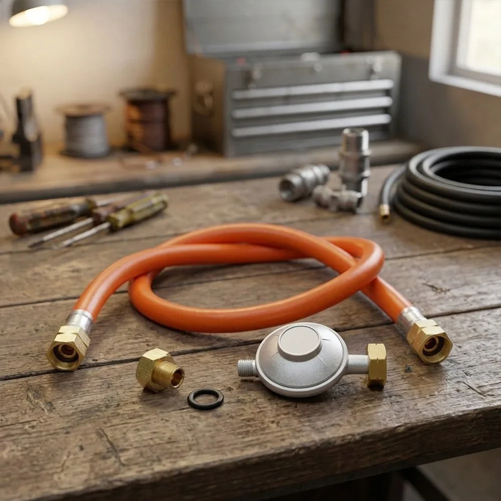Pressure Reducer with 1.5m Hose for Gas Appliances Including Grills Ovens Water Heaters Broilers and Outdoor Cooking Stations