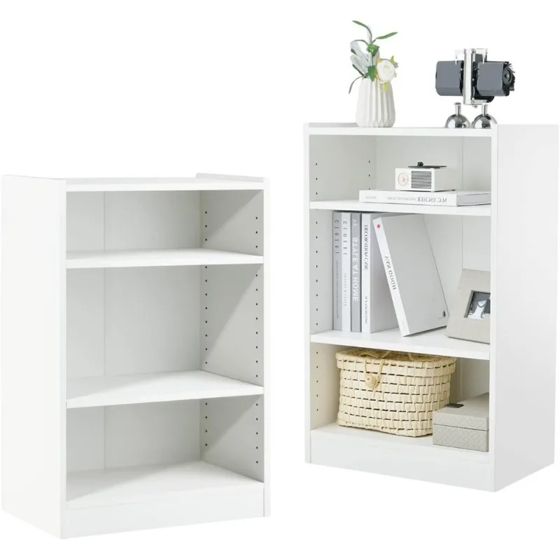 

3 Tier Bookshelf Small Bookcase with 18 Adjustable Shelves Modern Display Storage Organizer for Home Office School White