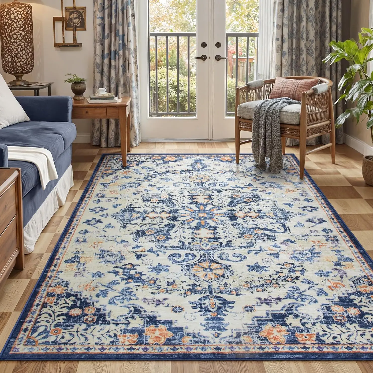 

Washable Bohemian Rug for Bedroom Living Room, Medallion Non Slip Non Shedding Low Pile Printed Accent Indoor Floor Carpet for
