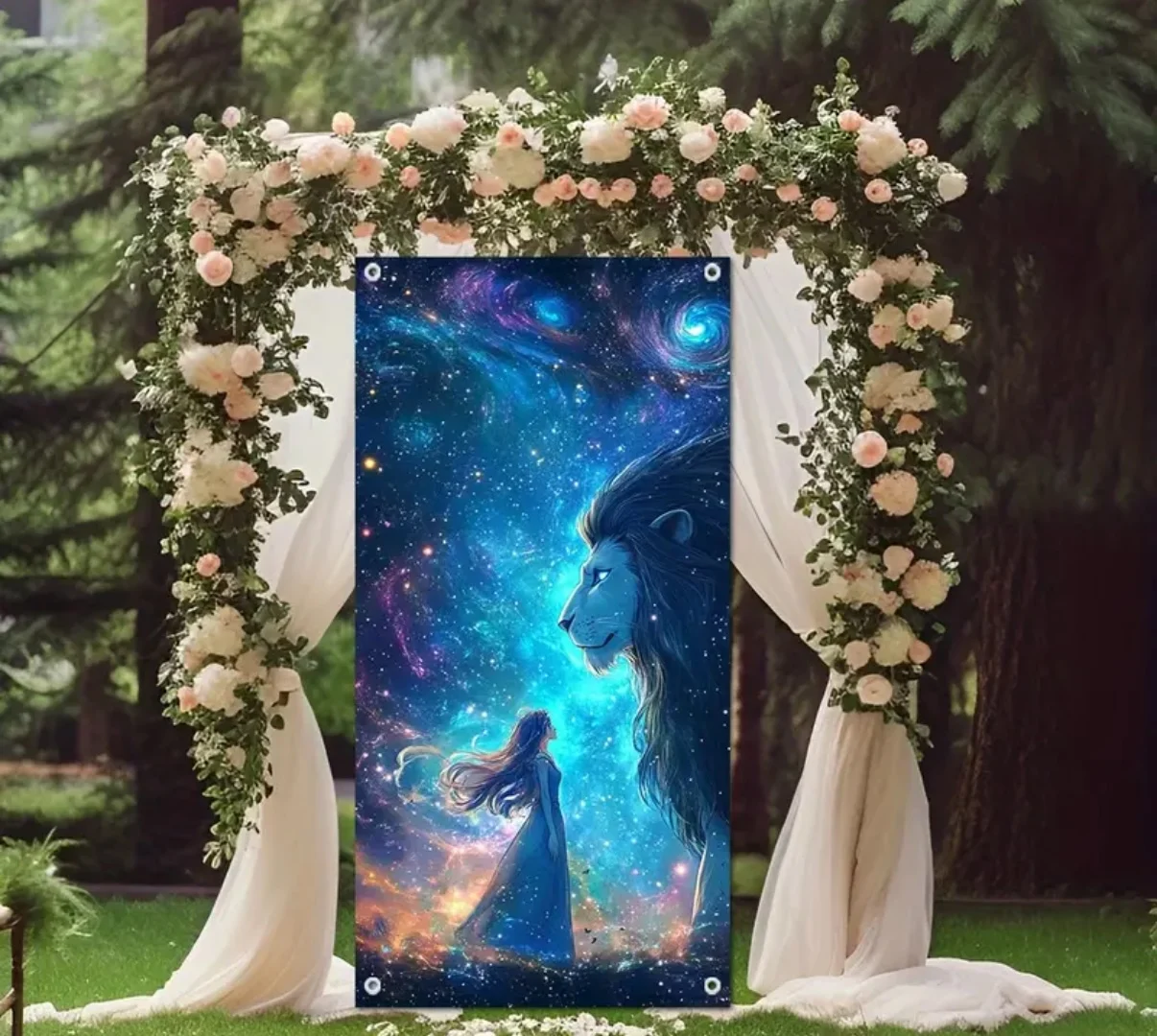 

Umi Dreamy Starry Sky Art Door Cover Background Lion and Girl Multi functional Party Decoration Home Outdoor Porch Decoration