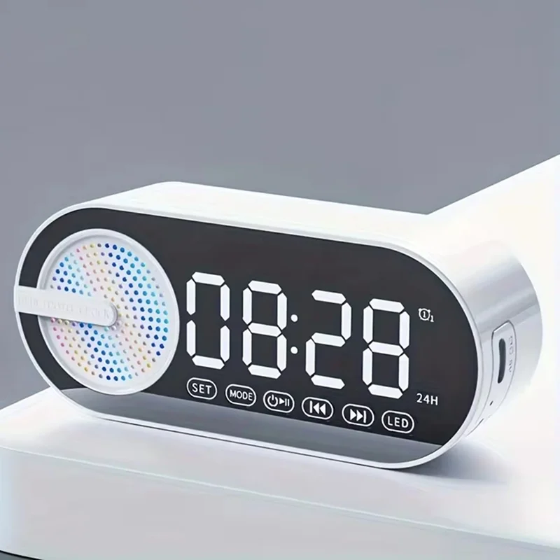 Decktop USB Charging Radio Alarm Clock RGB Portable Bluetooth Speaker Large Display Mute Mirror Digital For Bedroom Room Office