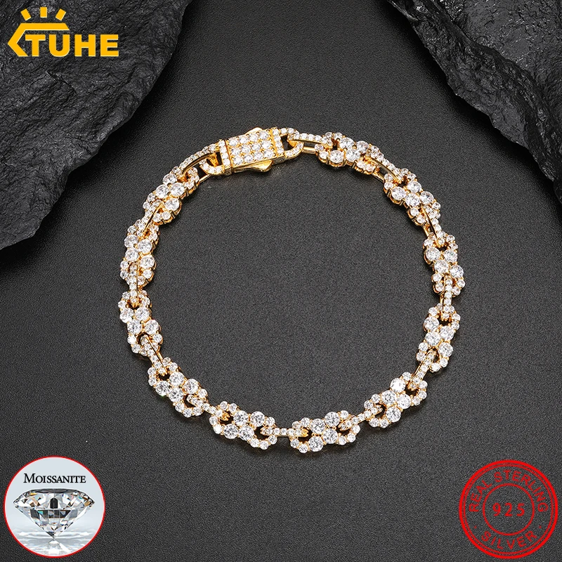 colar de corrente cubana de prata para homens pulseira moissanite tenis joias hip hop alta qualidade unisex vvs1 925 01