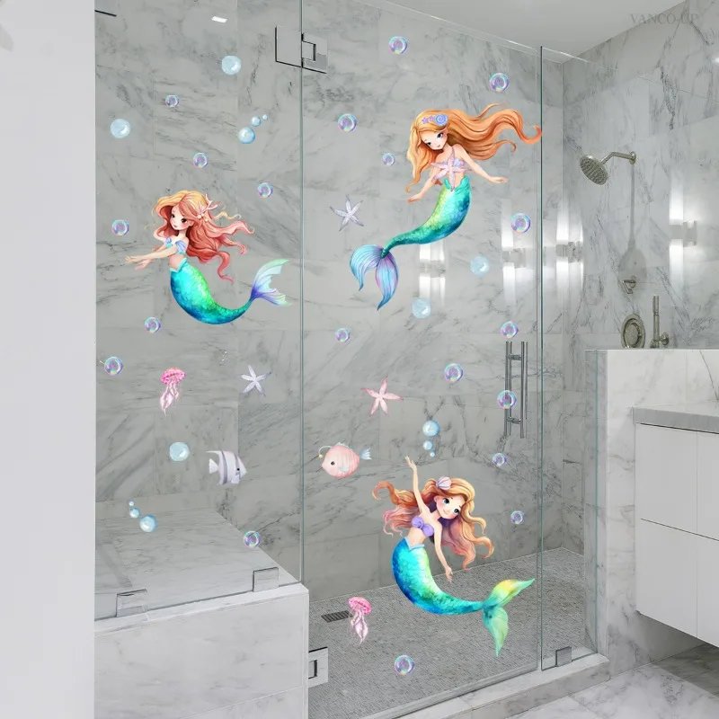 Mermaid Princess Sun Catcher Stickers PVC Window Stickers Mermaid Suncatcher Wallpaper Girls Room Rainbow Prisms Sunlight Decals