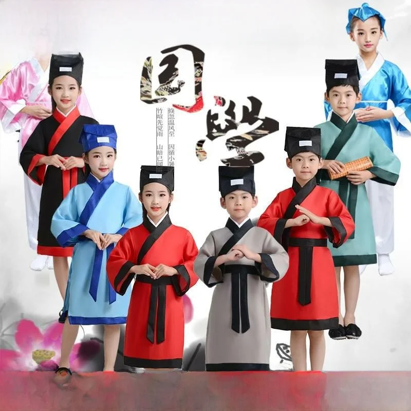 

Детская одежда для выступлений в стиле Ханьфу, традиционная китайская одежда для выступлений в стиле Конфуция, наряды для выступлений для мальчиков и девочек, костюмы для малышей