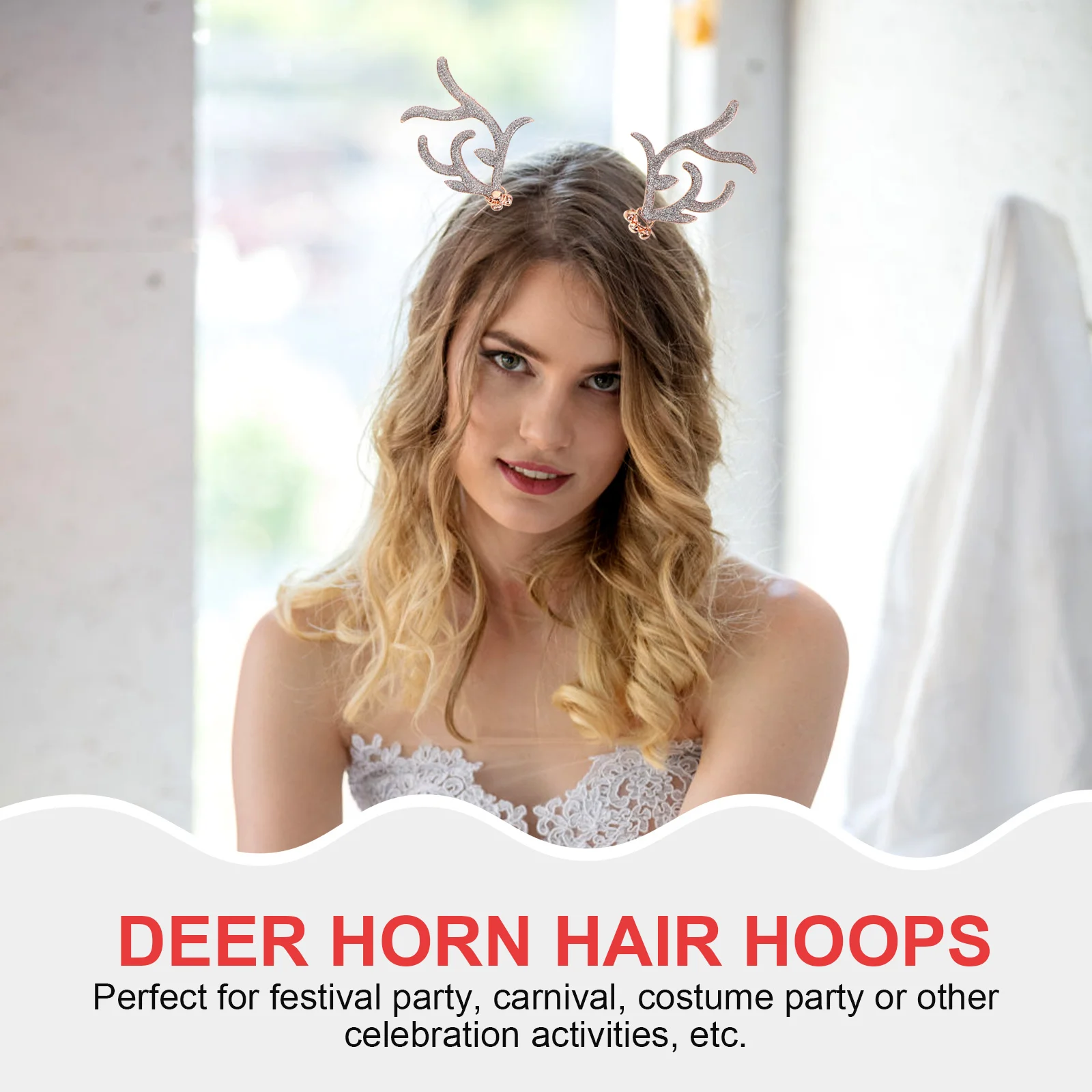 

2Pcs Deer Horn Hair B Rhinestone Hoop Child Iron Material Christmas Decoration Festival Headdress Prop Accessories Hair Tools