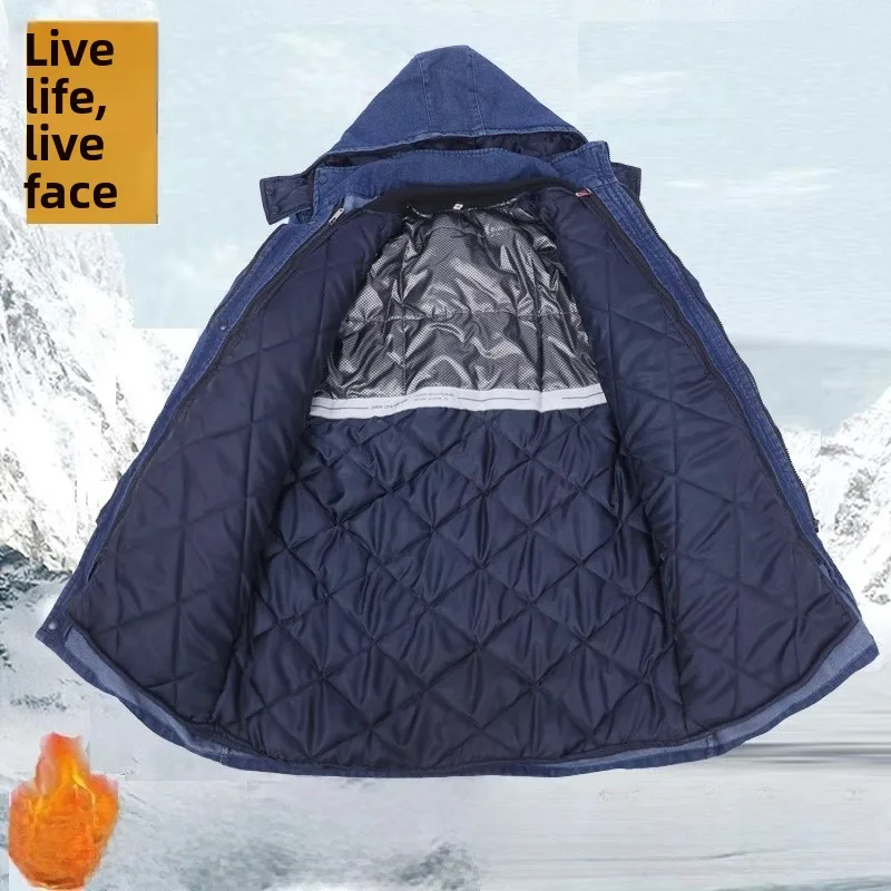 

Утепленная зимняя рабочая куртка для мужчин, средней длины, из денима и хлопка, для сварки, теплая защитная одежда