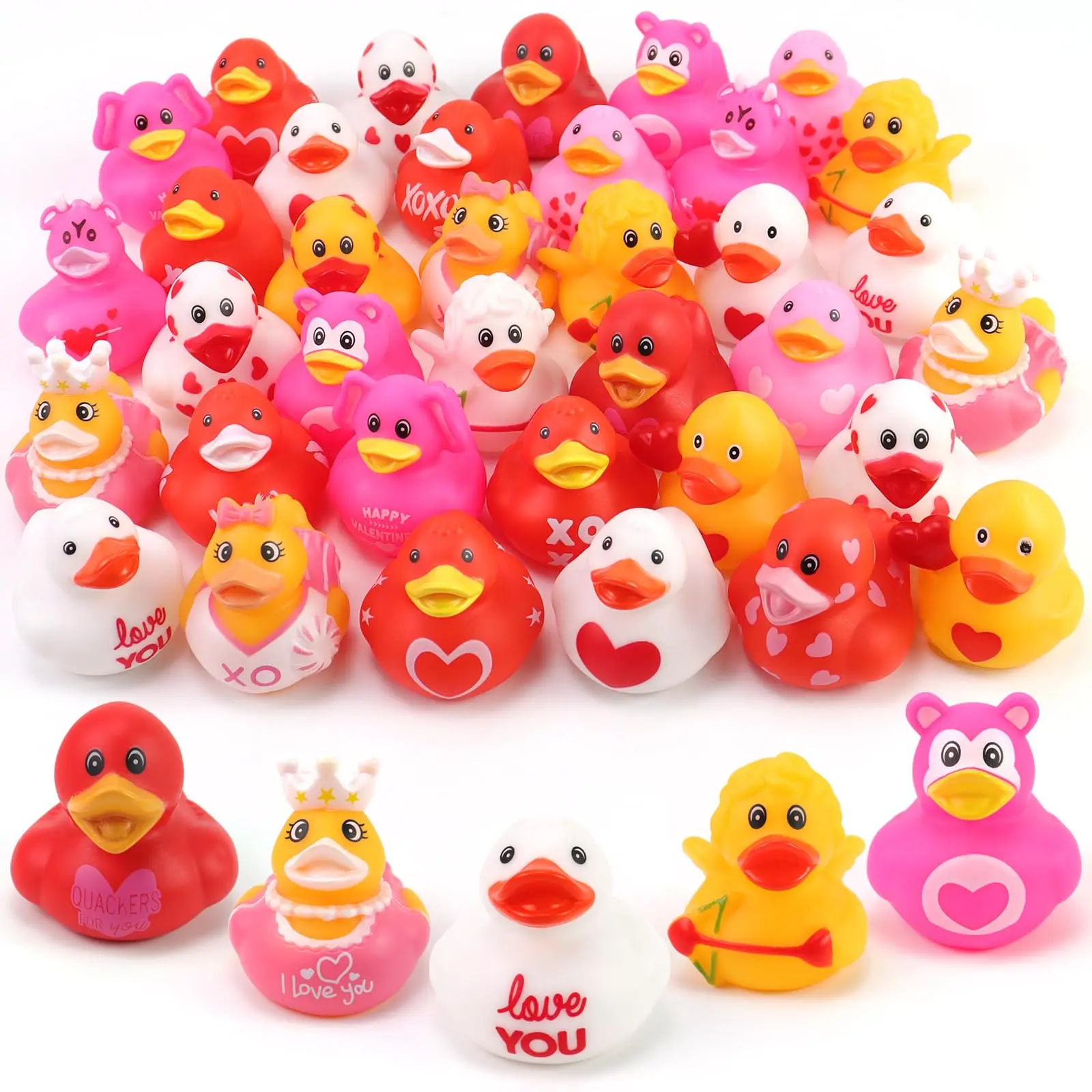 

12-60pcs Valentines Day Rubber Ducks,Funny Jeeps Ducks for Ducking,Bulk Mini Small Rubber Duckies,Pool Bathtub Toys Party Favors