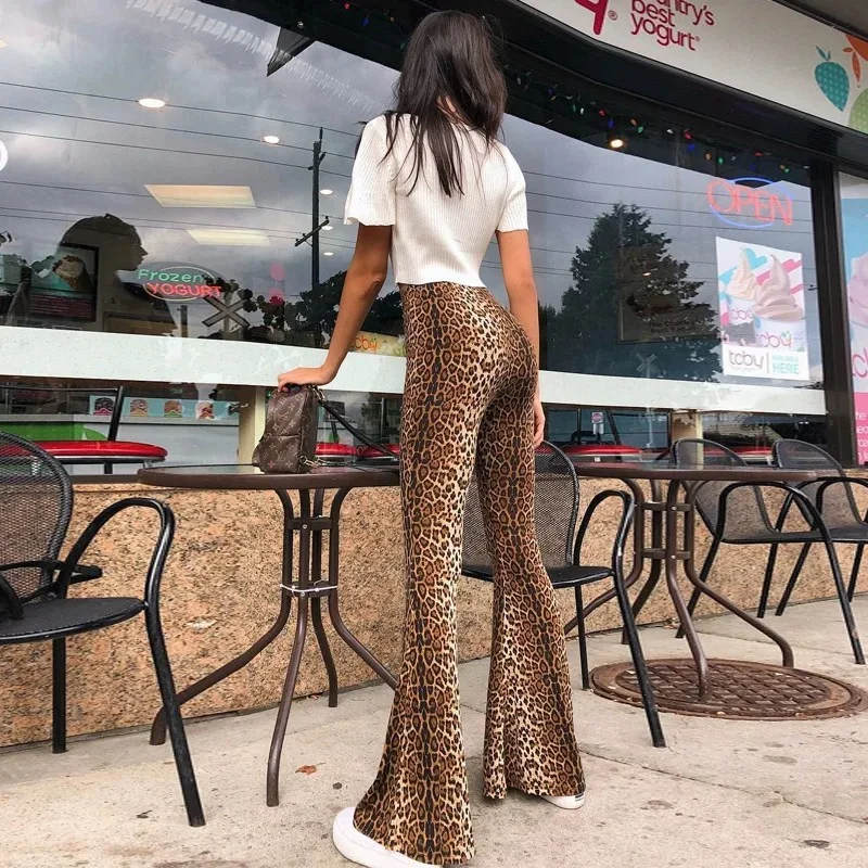 sexy wild summer thin flare pants lady animal leopard tiger snake skin pattern trousers women beach holiday night club pants