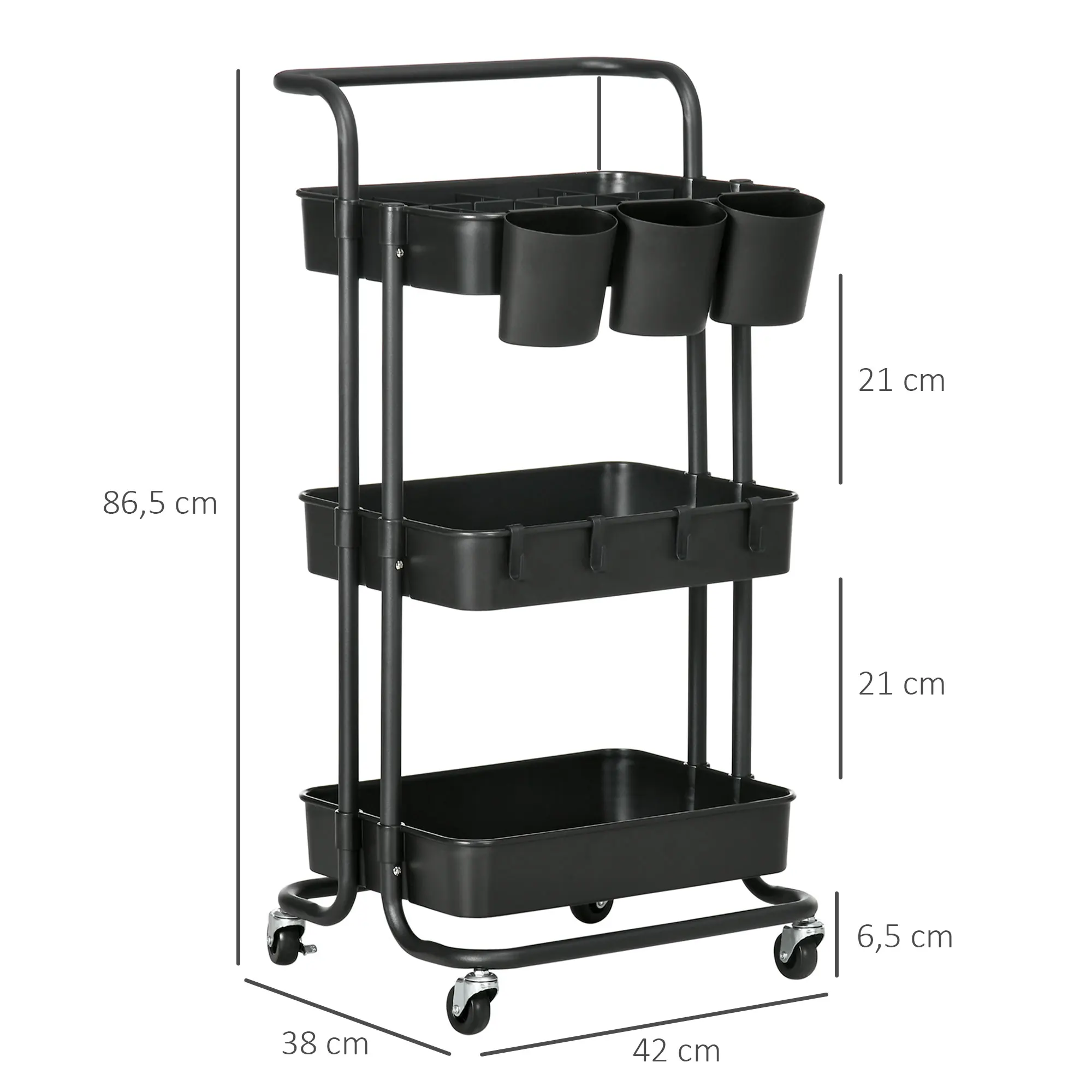 Homcom Hulpwagen met 3-niveau wielen met handvat 42X38X86,5 cm