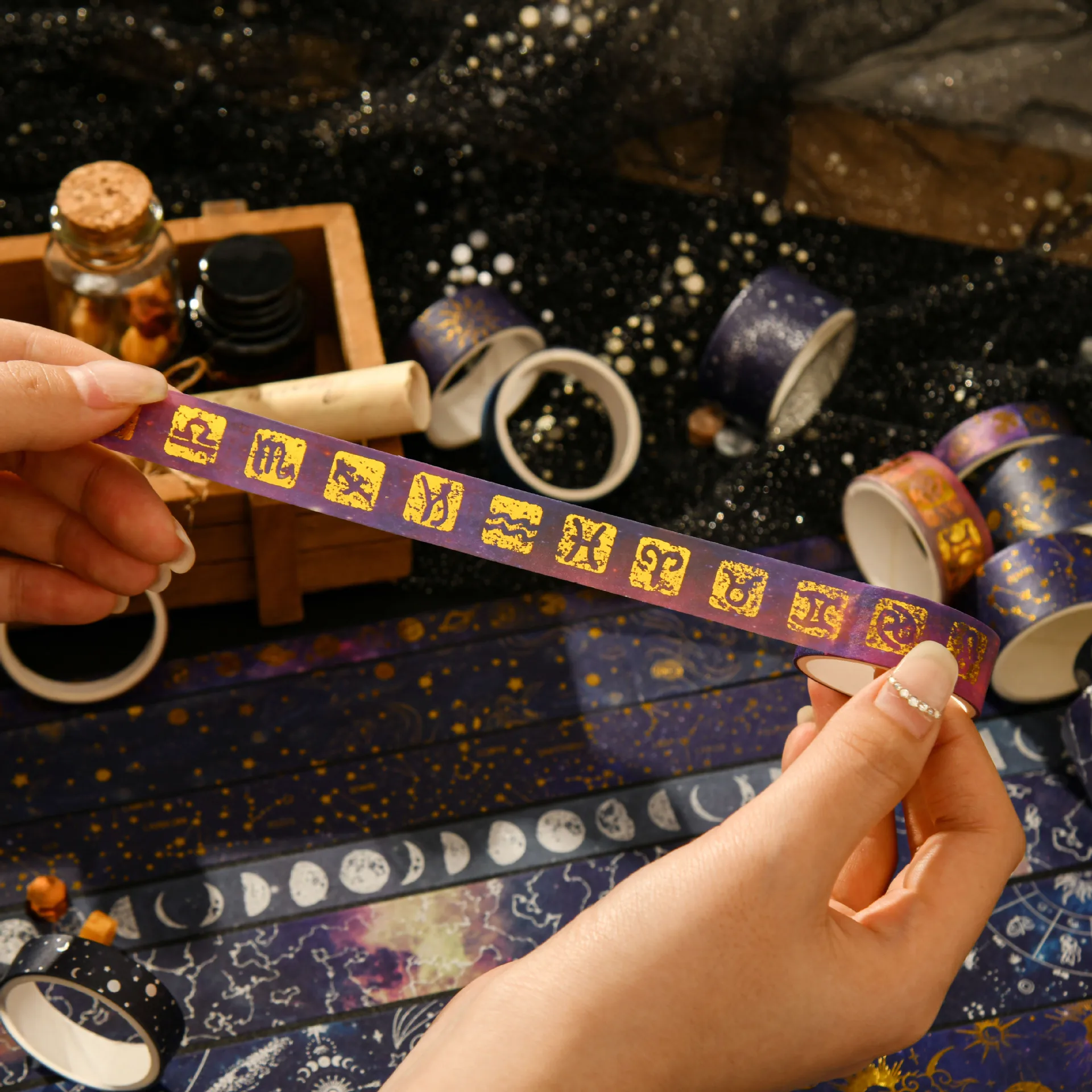 20 Rolls Vast Universe Washi Tape Set Galaxy Star Moon Gold Silver Stamping Adhesive Masking Tapes Decoration Stickers A7603